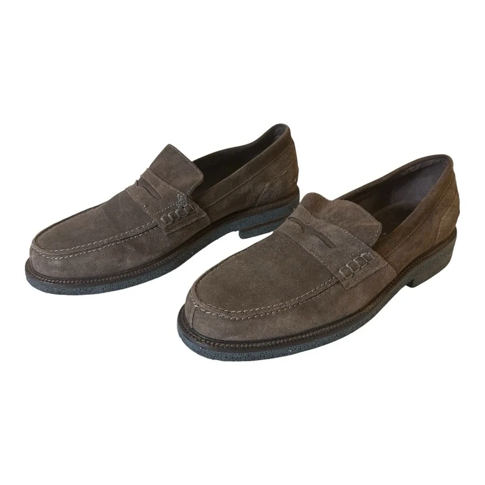Donald J. Pliner Taupe Suede Penny Loafers